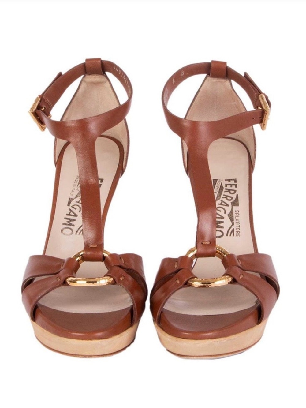 SALVATORE FERRAGAMO Wedge Sandals Leather Espadrille, brown